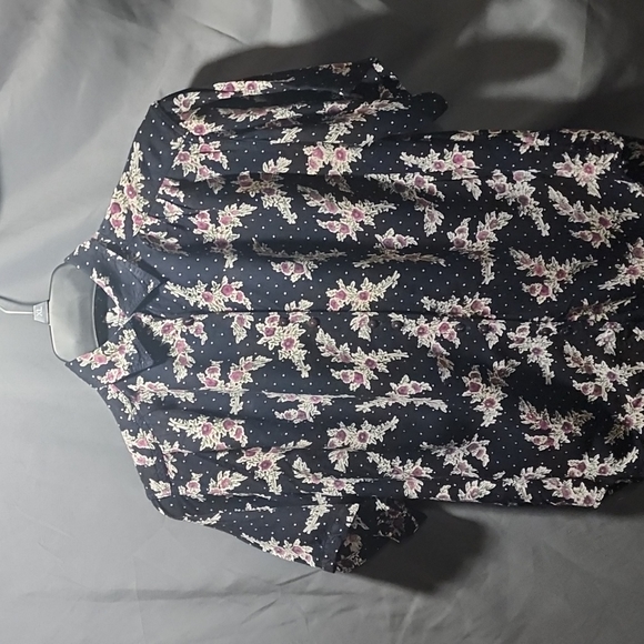 Womens Med Tanza Dark Navy Blue & Pink Floral Button Up - Picture 2 of 7